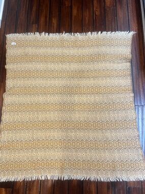 Vintage Amana Gold, Cream, Brown Wool Blanket Throw, Geometric Design, 56" x 52"